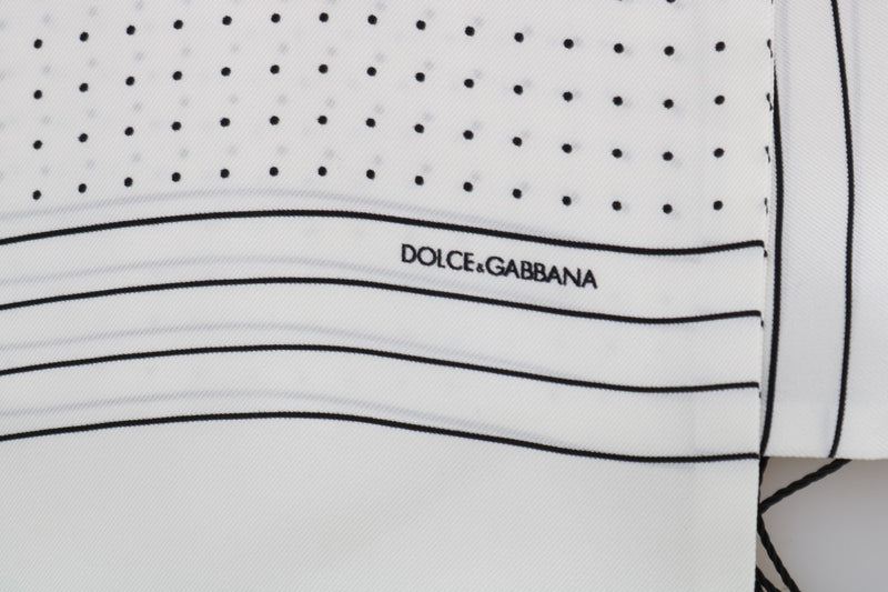 White Polka Dotted Silk Fringes Scarf