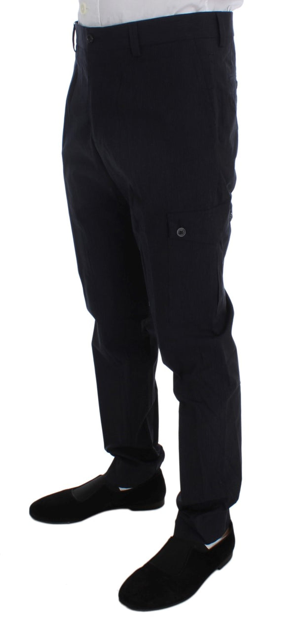 Gray Striped Regular Fit Cotton Pants