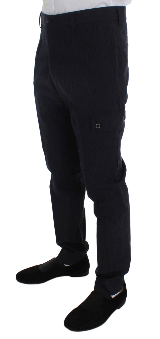 Gray Striped Regular Fit Cotton Pants