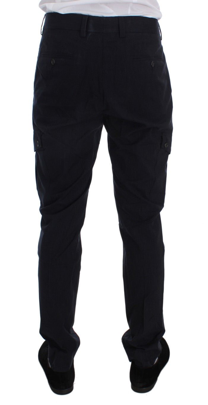 Gray Striped Regular Fit Cotton Pants