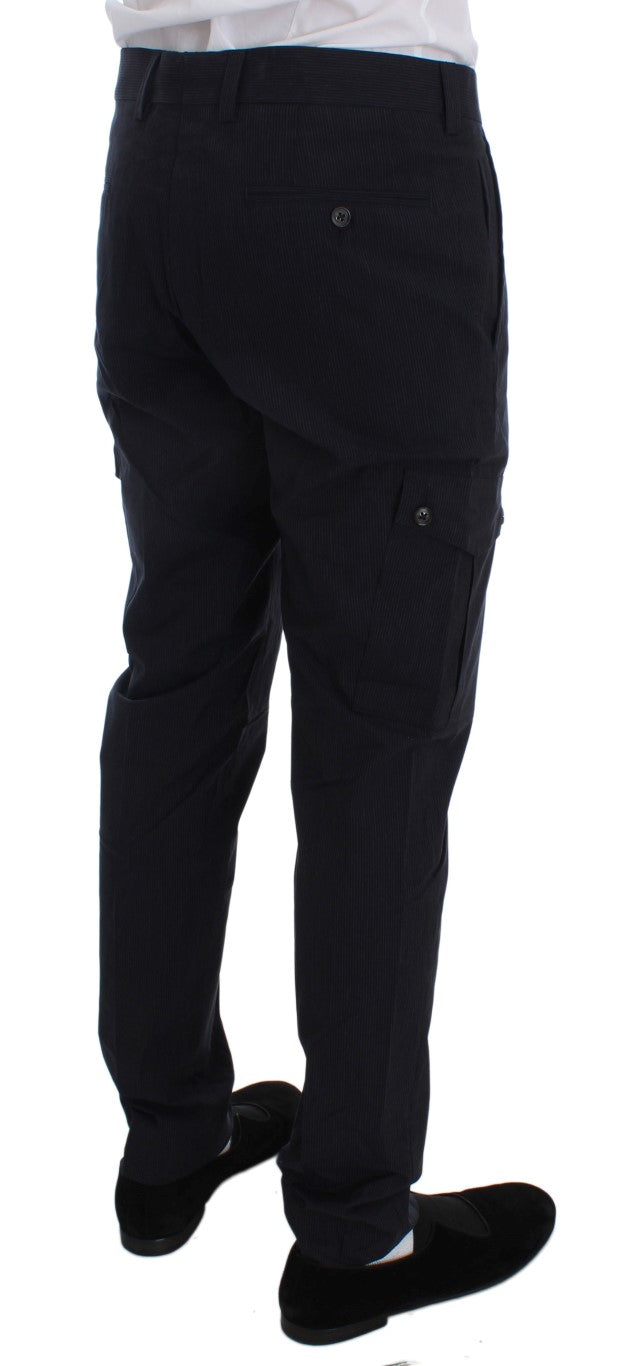 Gray Striped Regular Fit Cotton Pants