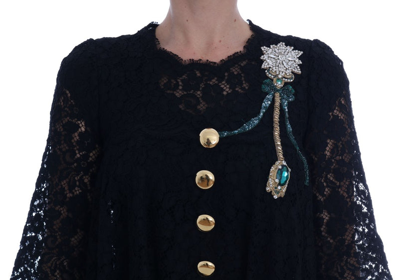 Black A-line Taormina Lace Crystal Dress