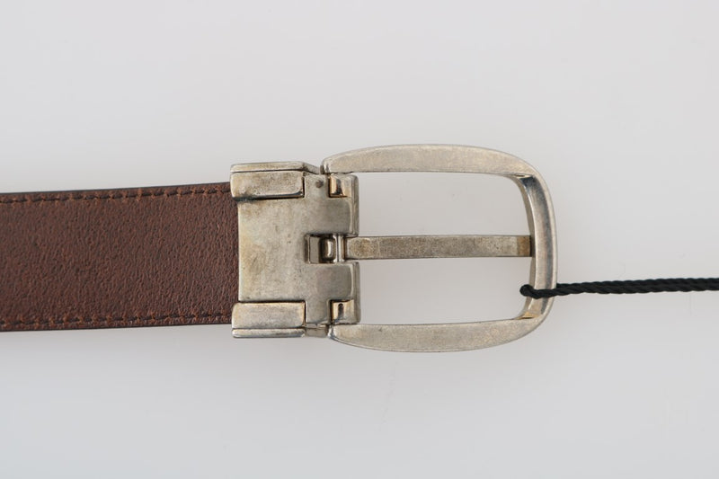 Brown Leather Gray Oval Buckle Belt
