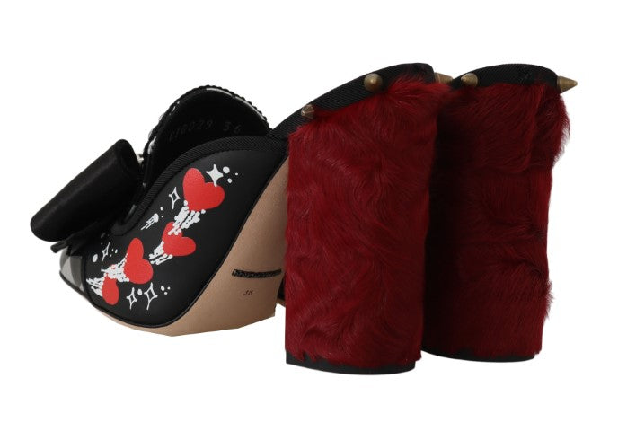 Red Xiangao Fur Crystal Mules Slides