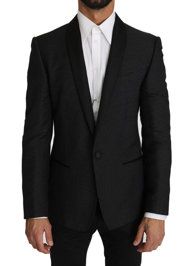 Black Cotton Dotted Pattern Blazer