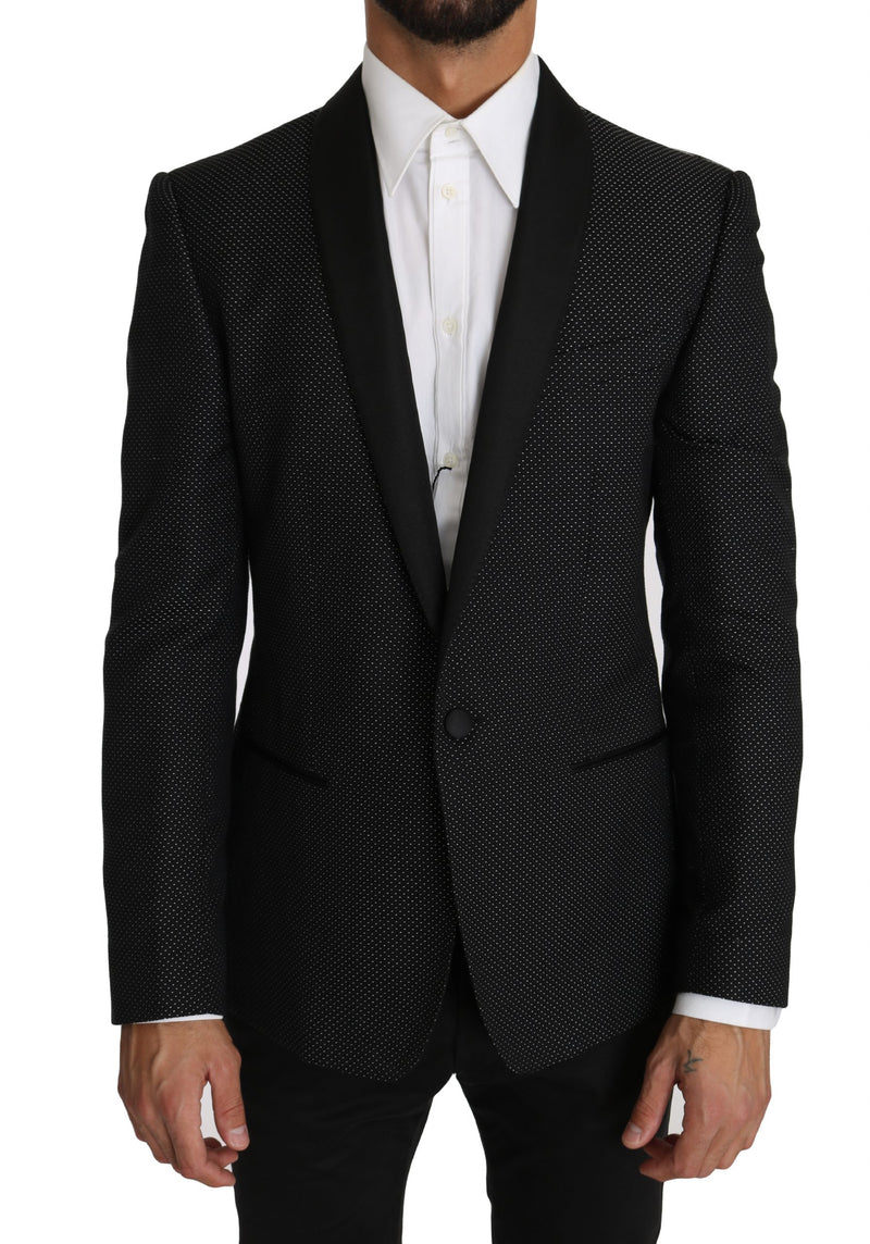 Black Cotton Dotted Pattern Blazer