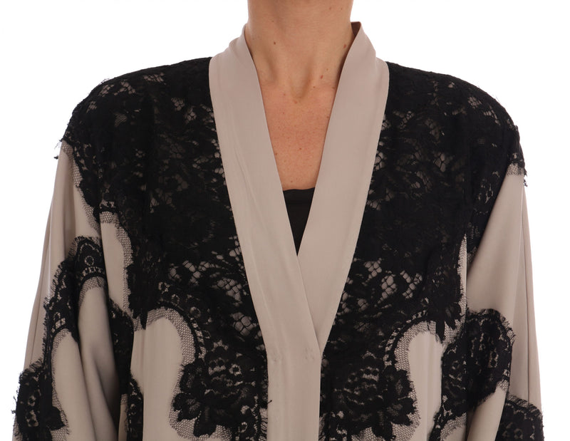 Beige Black Ricamo Kaftan Abaya Dress