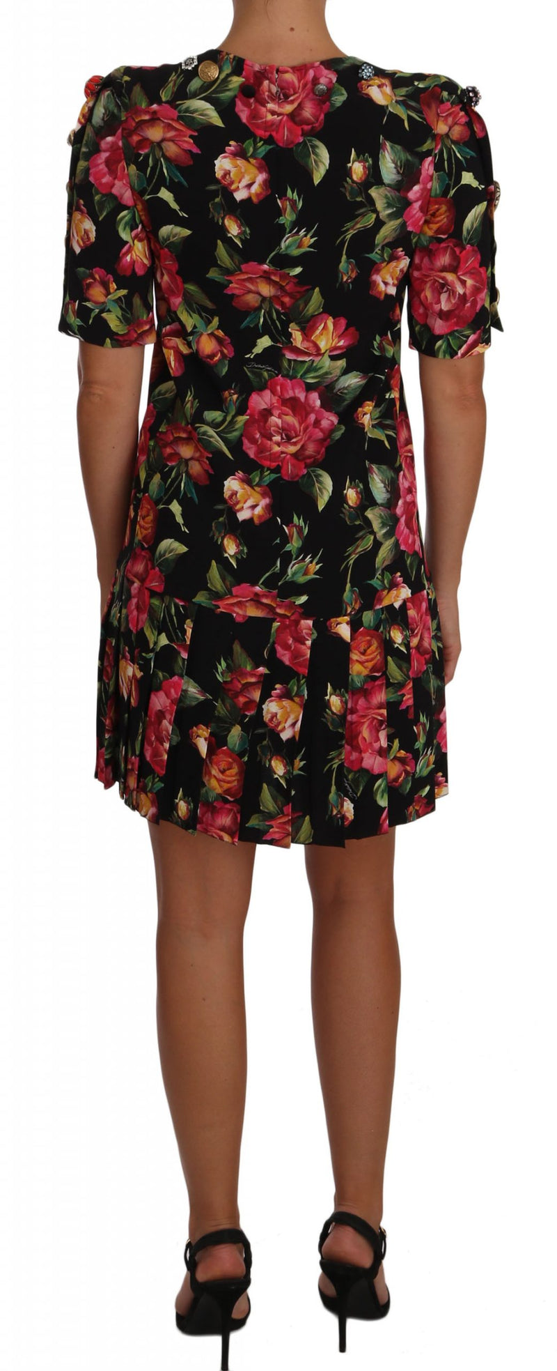 Multicolor Floral Crystal Buttons  Dress