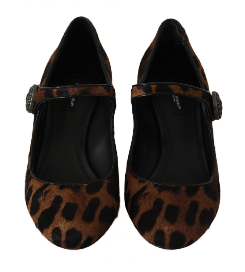 Brown Calf Hair Leather Mary Janes Shoes