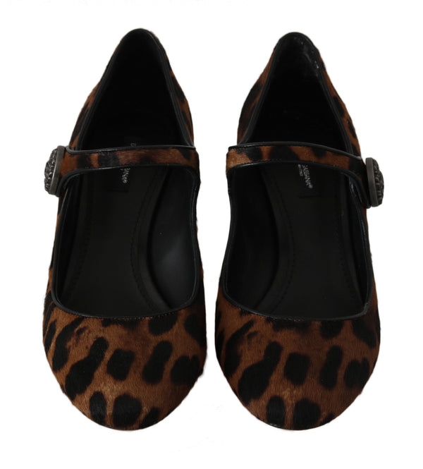 Brown Calf Hair Leather Mary Janes Shoes