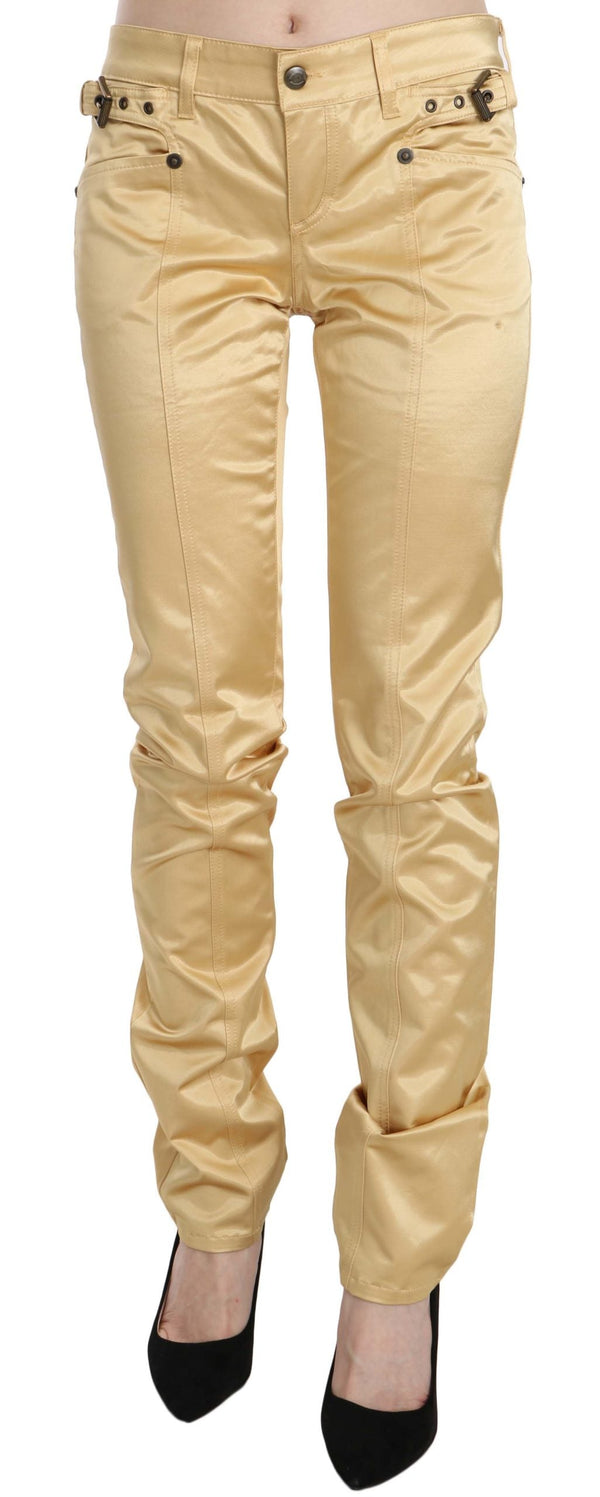 Just Cavalli Cream Mid Waist Slim Fit Cotton Trouser Pants