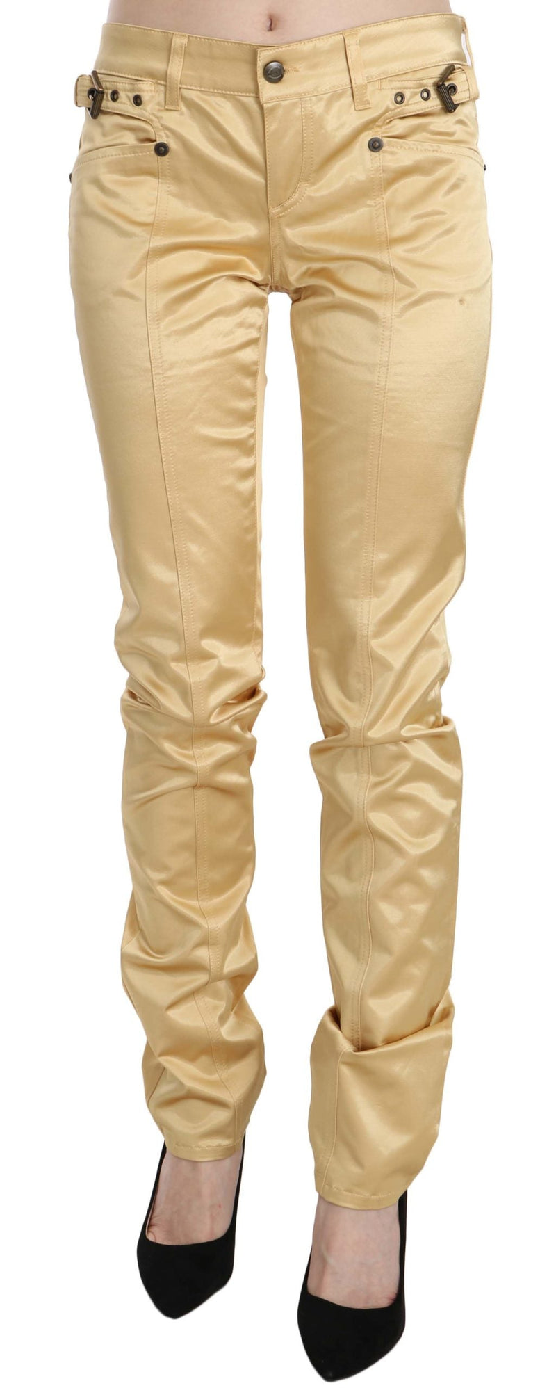 Just Cavalli Cream Mid Waist Slim Fit Cotton Trouser Pants
