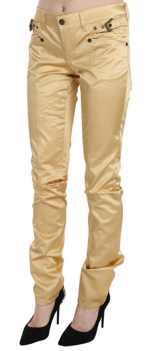 Just Cavalli Cream Mid Waist Slim Fit Cotton Trouser Pants
