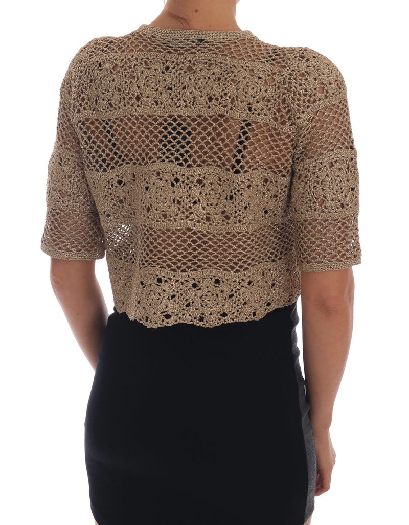 Gold Cardigan Crochet Knitted Floral Sweater