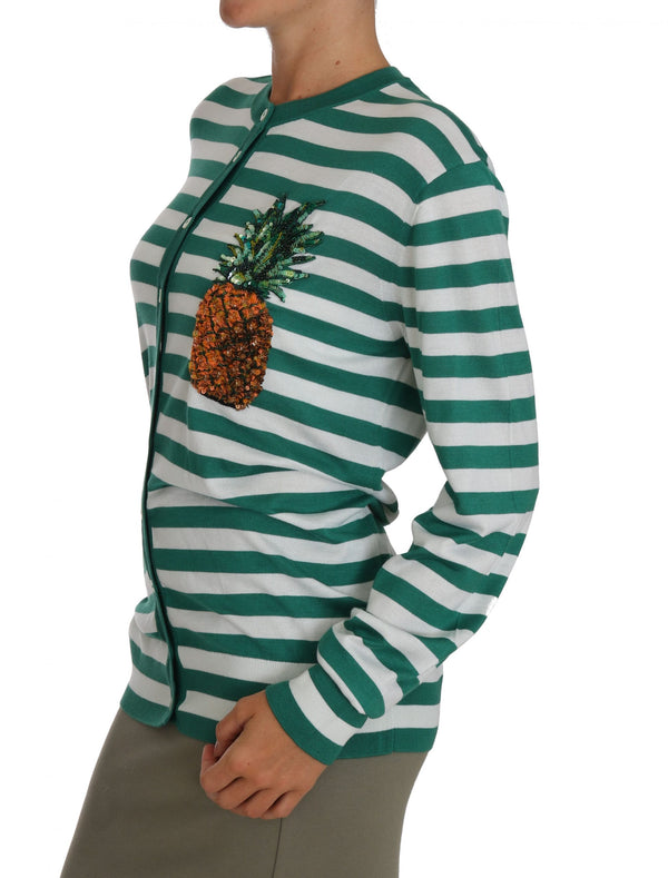 Pineapple Embellished Cardigan Striped Sweater