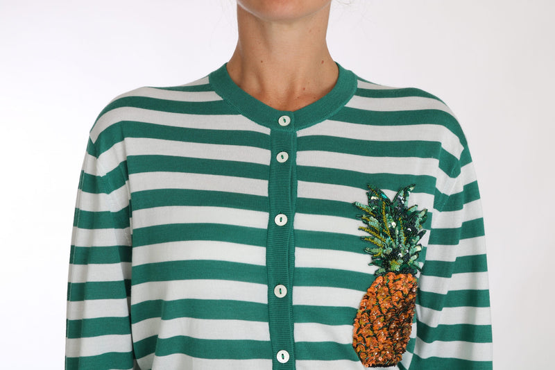 Pineapple Embellished Cardigan Striped Sweater