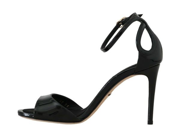 Black Leather Stiletto Sandals