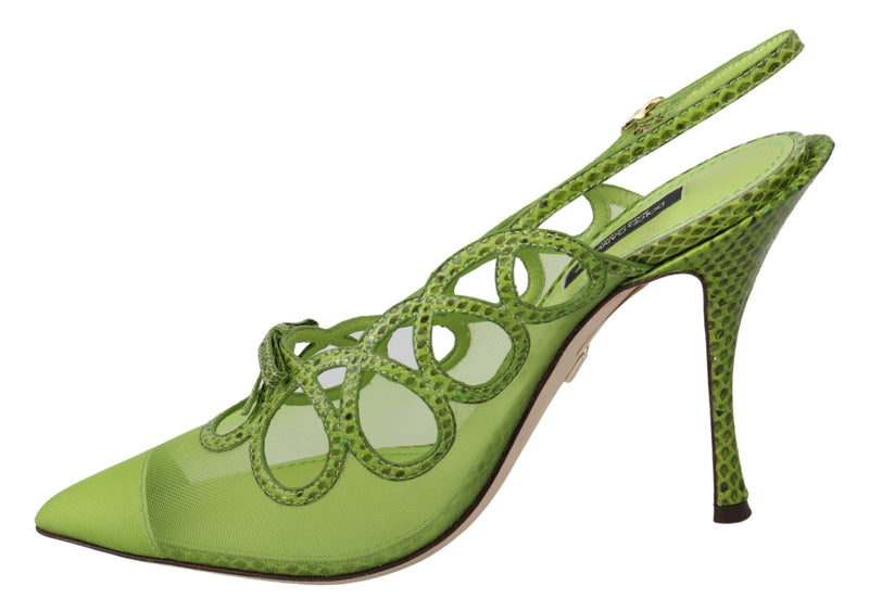 Green Slim High Heels Slingbacks Leather Shoes