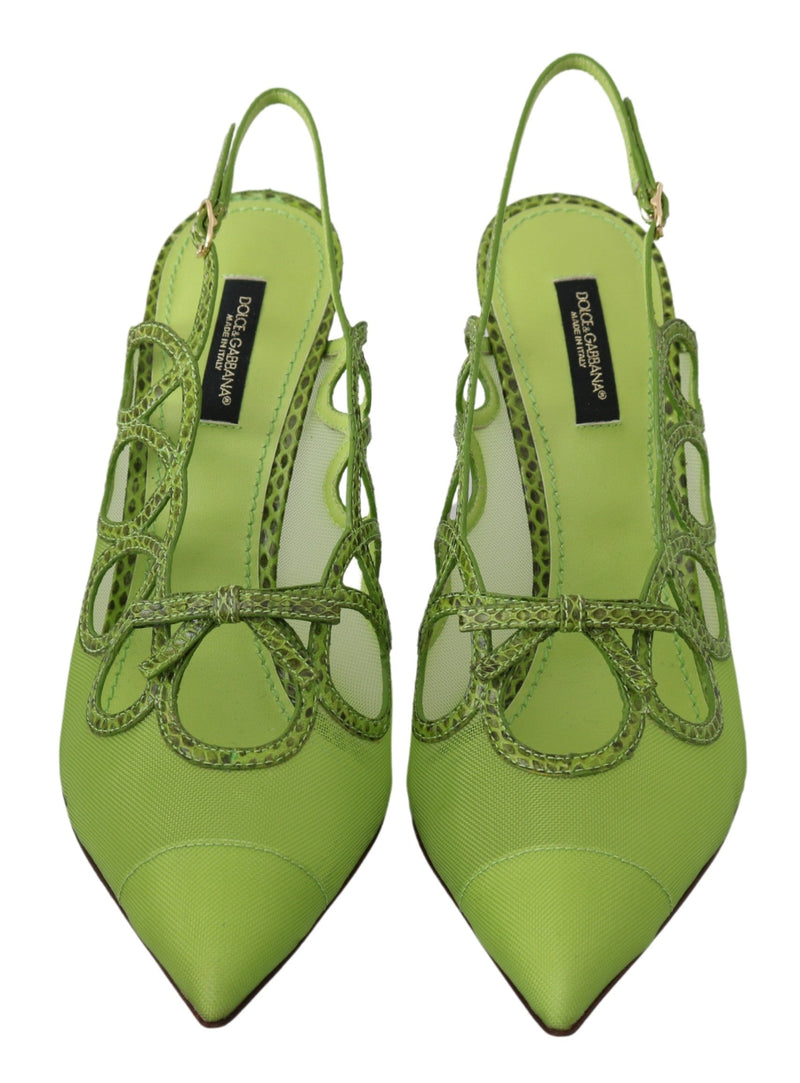 Green Slim High Heels Slingbacks Leather Shoes