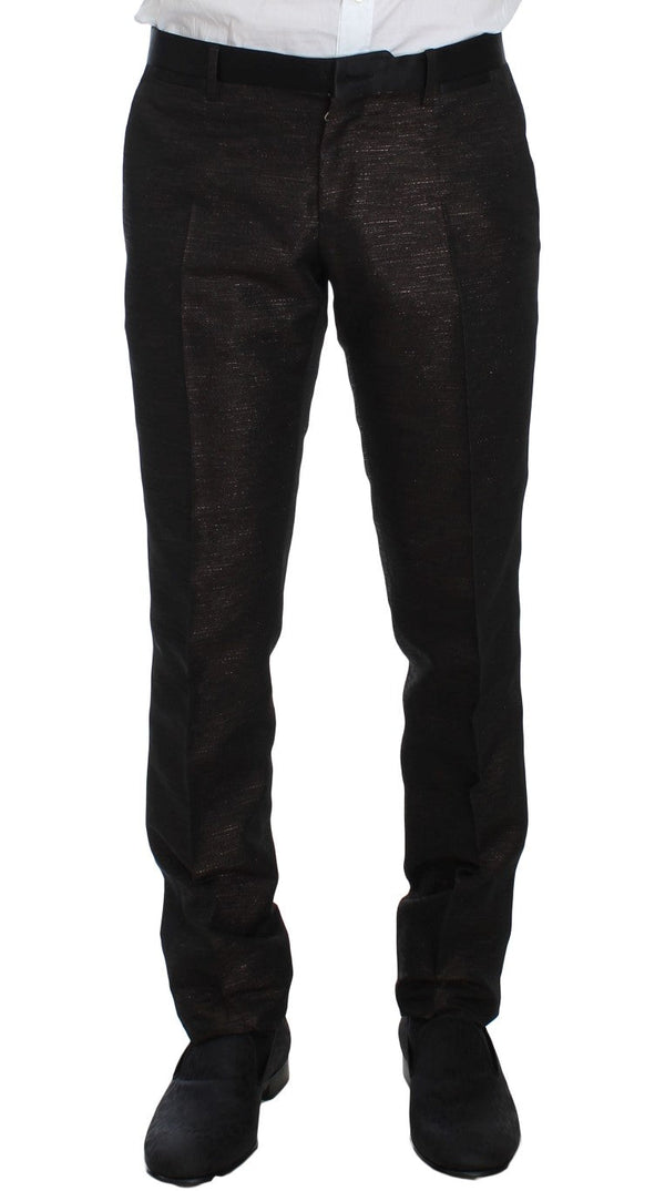 Brown Black Shiny 3 Piece Slim Suit Tuxedo