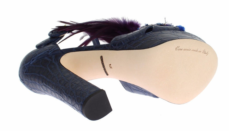 Blue Caiman Crocodile Leather Crystal Shoes