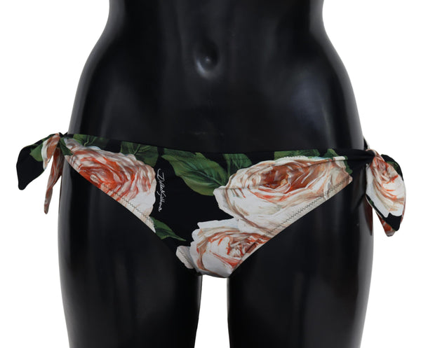 Black Roses Print Swimwear Beachwear Bikini Bottom