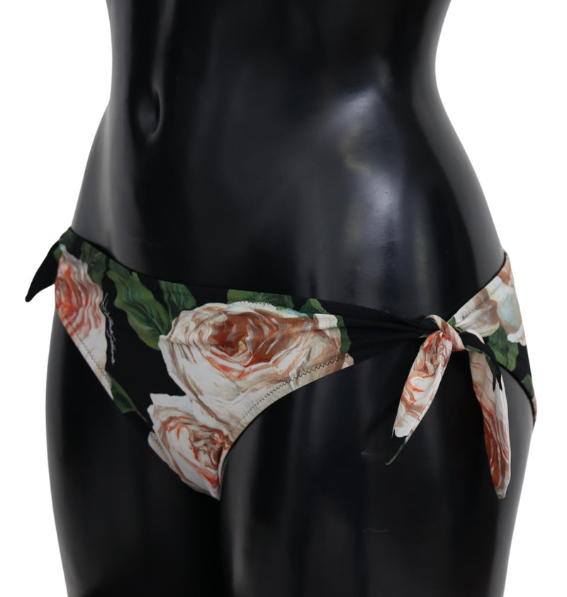Black Roses Print Swimwear Beachwear Bikini Bottom