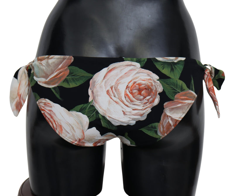 Black Roses Print Swimwear Beachwear Bikini Bottom