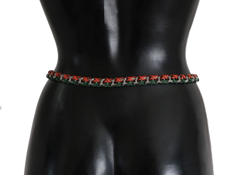 Green Orange Leather Crystal Belt