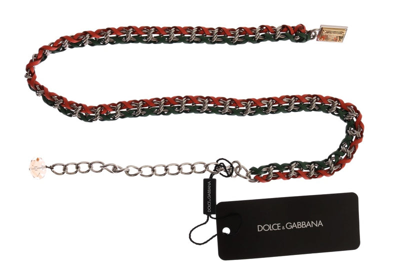 Green Orange Leather Crystal Belt