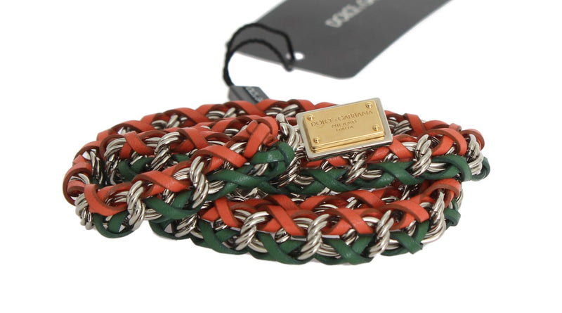 Green Orange Leather Crystal Belt