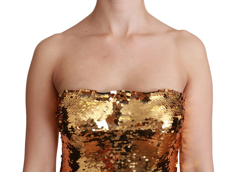 Gold Silver Sequined Bodycon Midi Dress