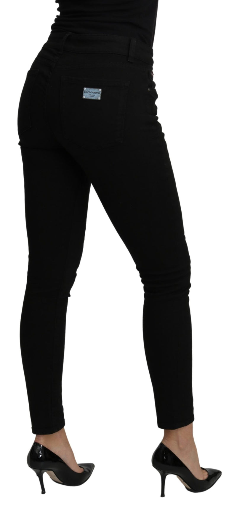 Black Skinny Mid Waist Trouser Cotton Jeans