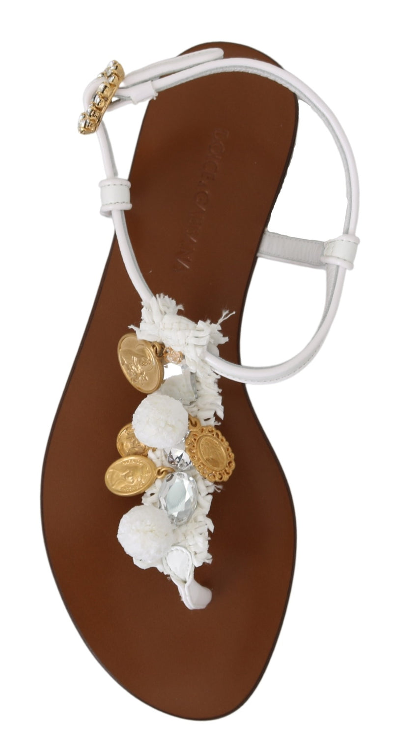 White Crystal Coins Flip Flops Sandals Shoes