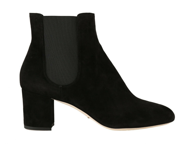 Black Suede Chelsea Heels Boots Shoes