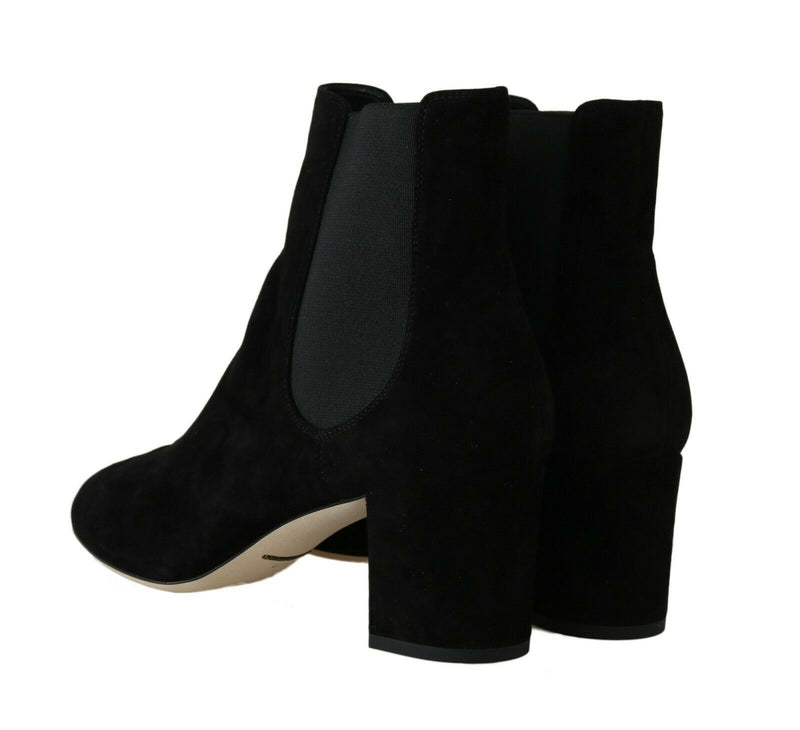 Black Suede Chelsea Heels Boots Shoes