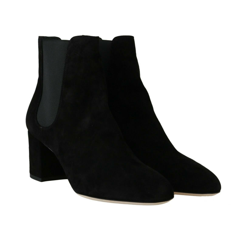 Black Suede Chelsea Heels Boots Shoes