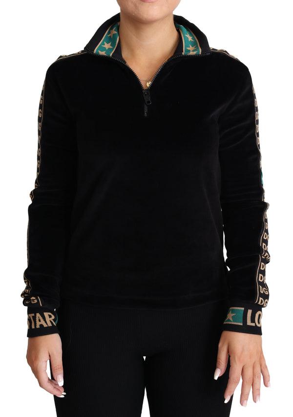 Black Jacquard DG Logo Velvet Sweatshirt Jacket