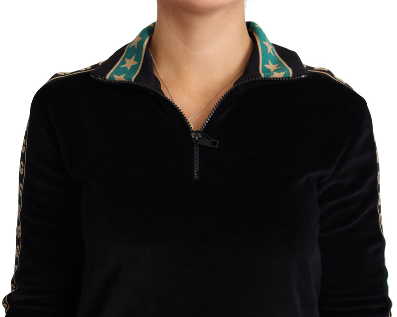 Black Jacquard DG Logo Velvet Sweatshirt Jacket