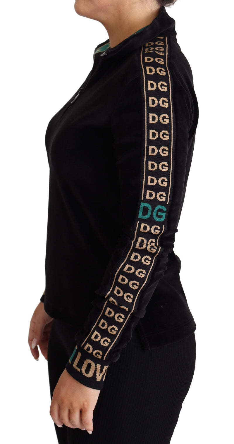 Black Jacquard DG Logo Velvet Sweatshirt Jacket