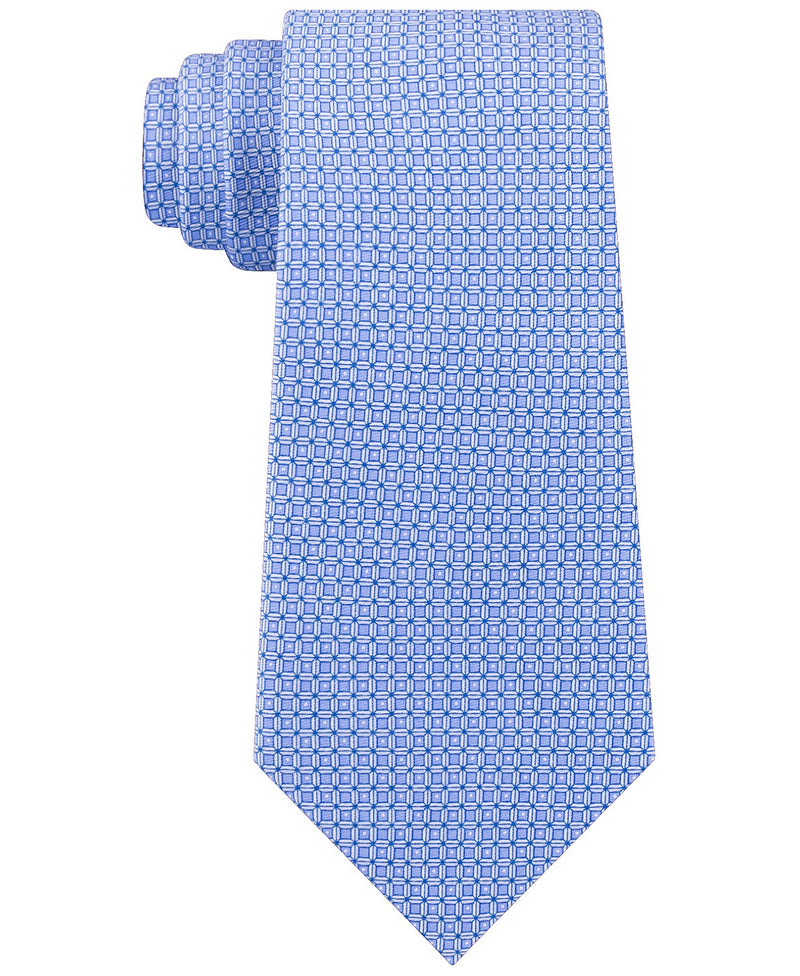 Men's Blue Small Geometric Cube Skinny Neck Tie