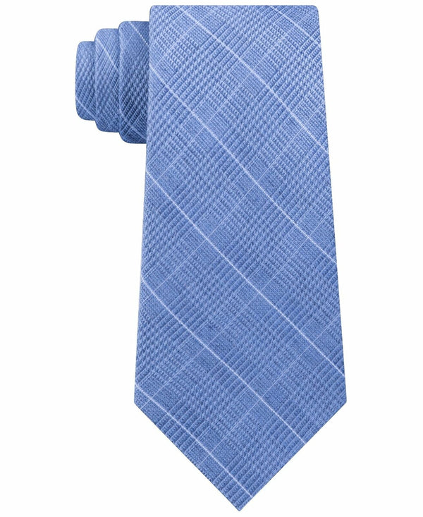 Mens Blue Elijah Check Skinny Slim Necktie