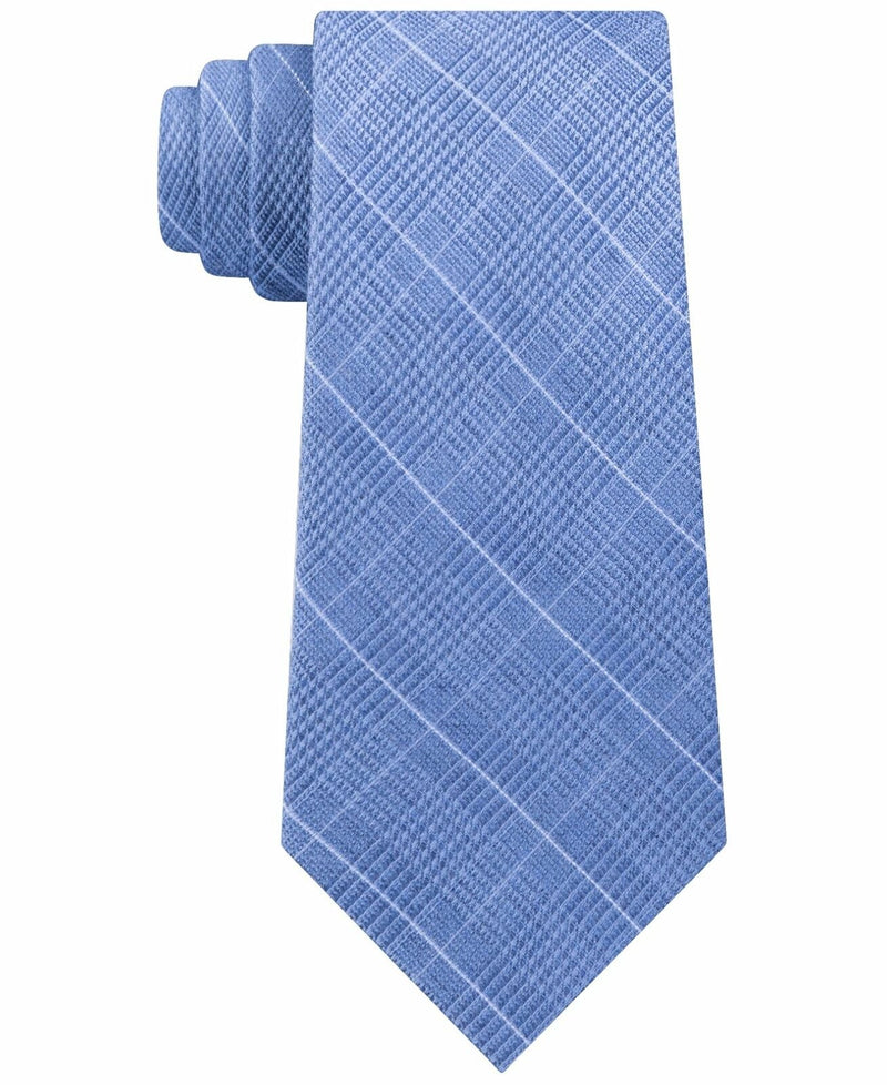 Mens Blue Elijah Check Skinny Slim Necktie