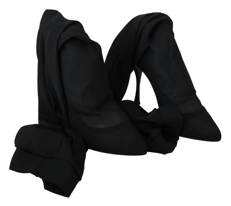 Black Tulle Stretch Knee Sock Boots