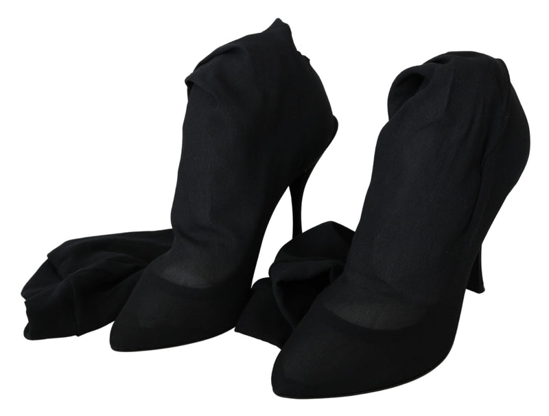 Black Tulle Stretch Knee Sock Boots