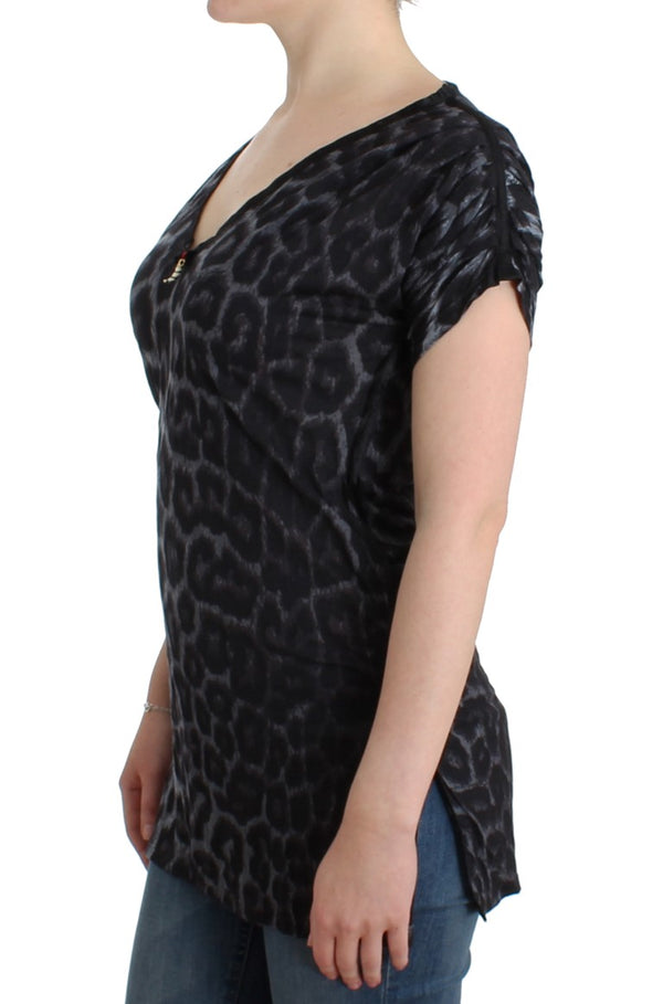 Gray leopard v-neck top