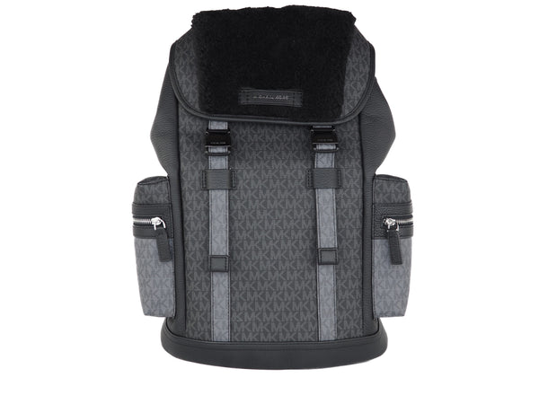 Cooper Large Signature PVC and Faux Fur Flap Backpack Bookbag (Black)