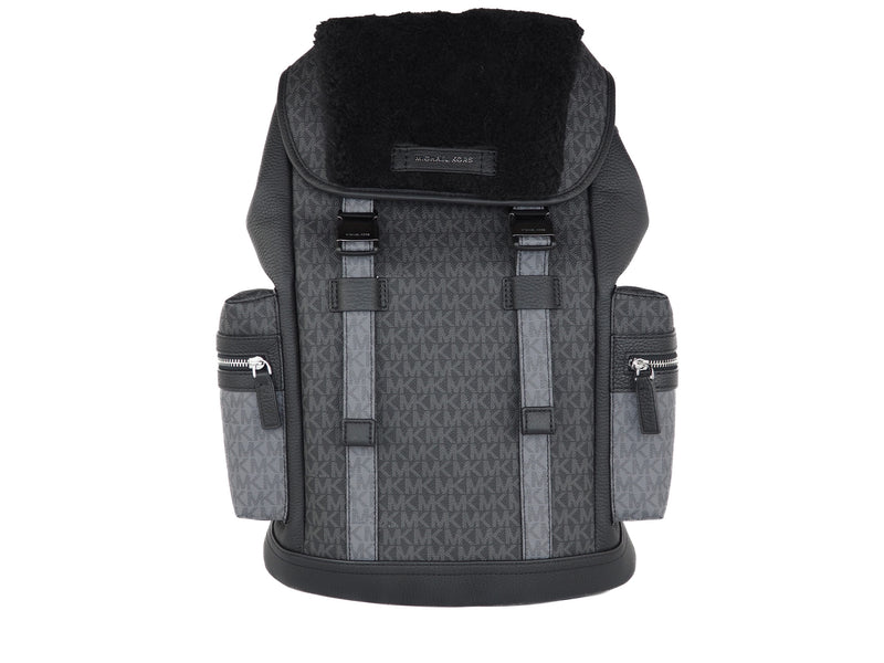 Cooper Large Signature PVC and Faux Fur Flap Backpack Bookbag (Black)