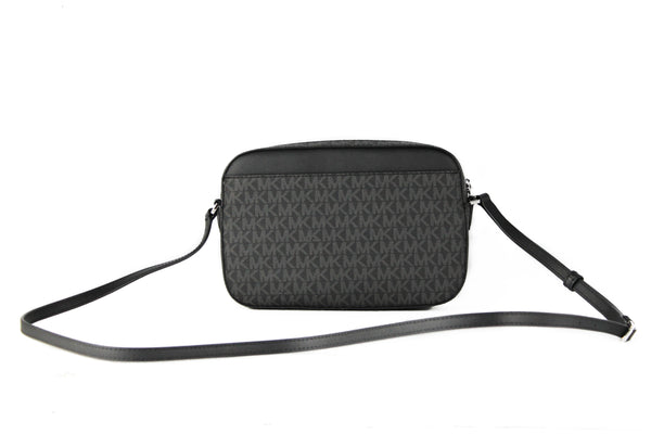 Jet Set Item Large East West Signature Leather Zip Chain Crossbody Handbag (Black PVC/Black)