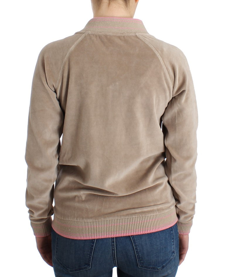Beige velvet zipup sweater